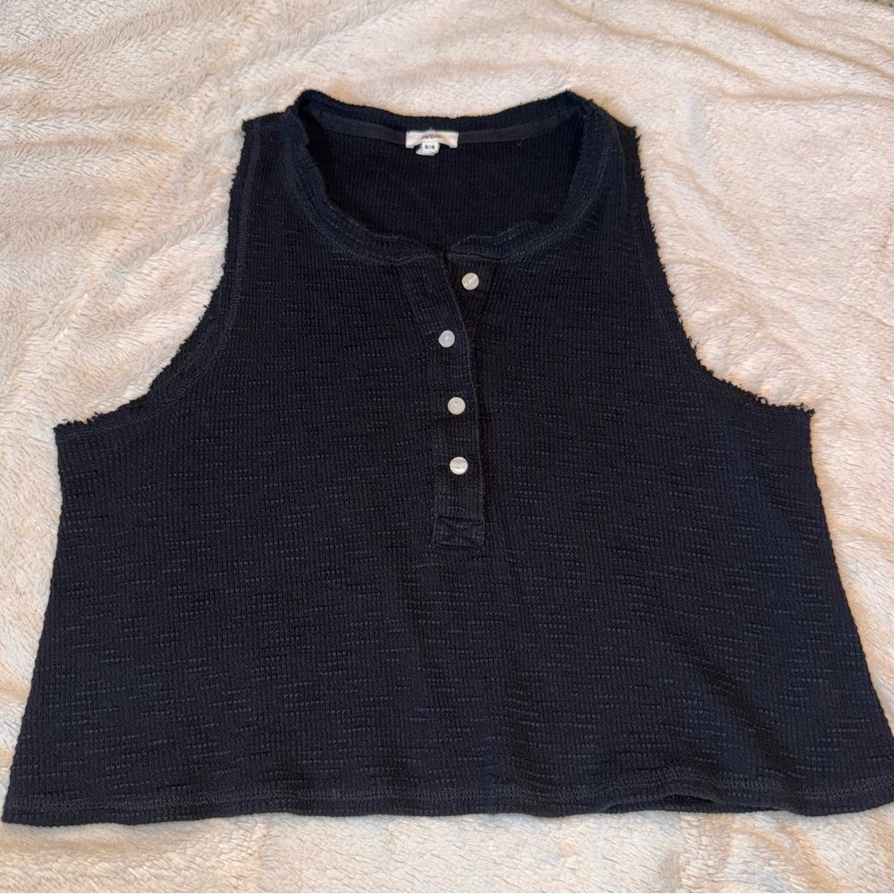 Aerie Black Crop Buttoned Polo Tank Top